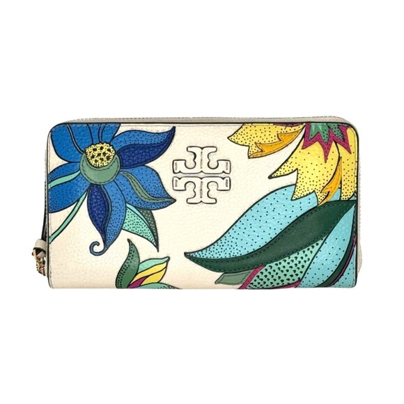 Tory Burch Thea Applique Continental Leather Wallet White Floral Zip Purse NEW - Picture 4 of 9